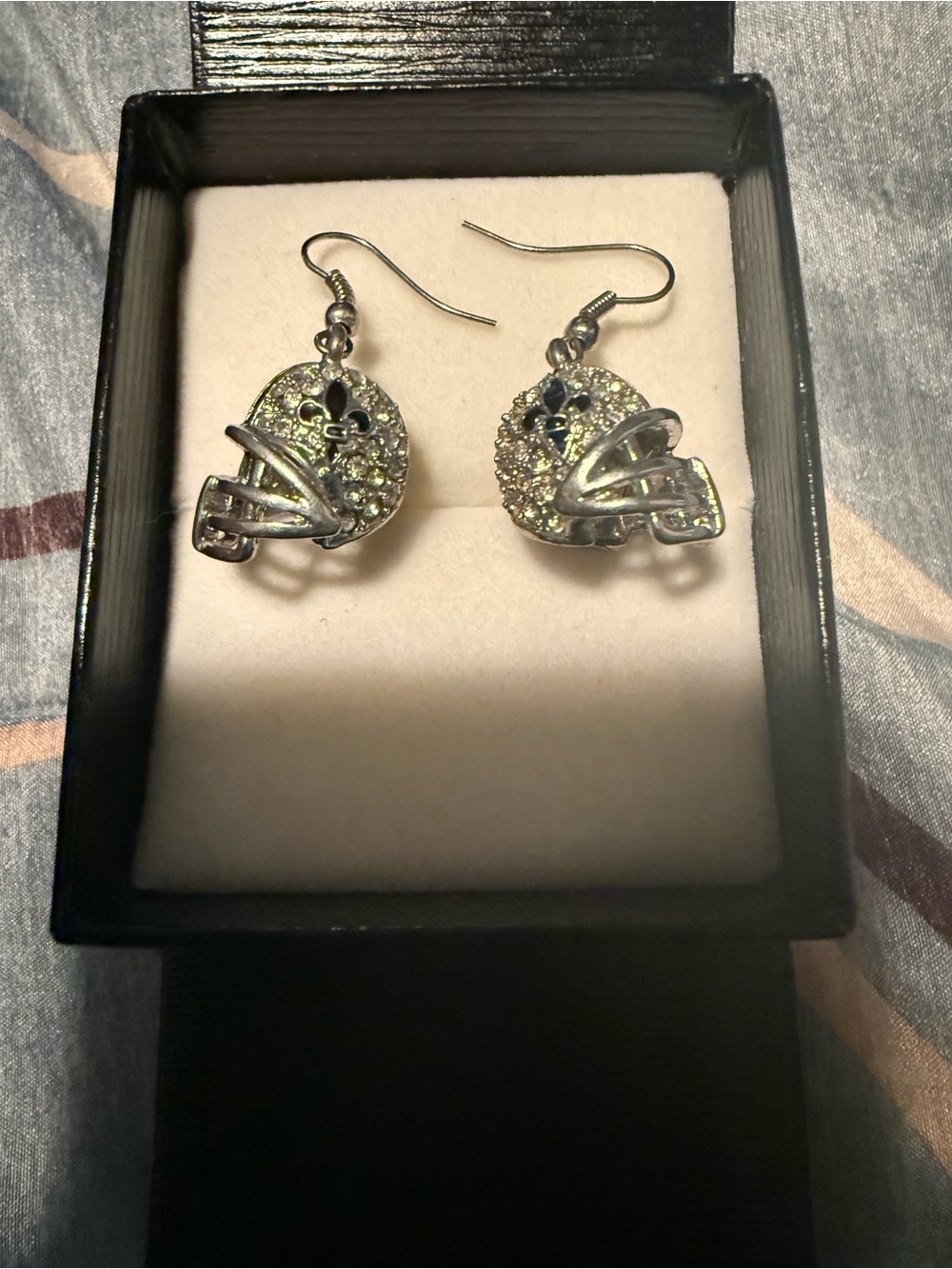 Saints Football Helmet Dangle Earrings - Silver Tone
